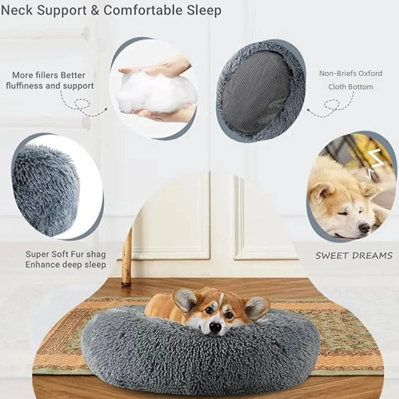 40-90cm Round Pet Bed – Plush Comfort for Your Pet All Winter Long!